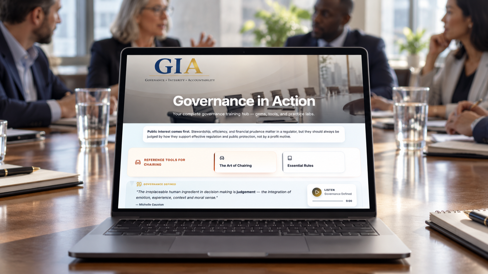 Governance in Action displayed on a laptop during a Council meeting
