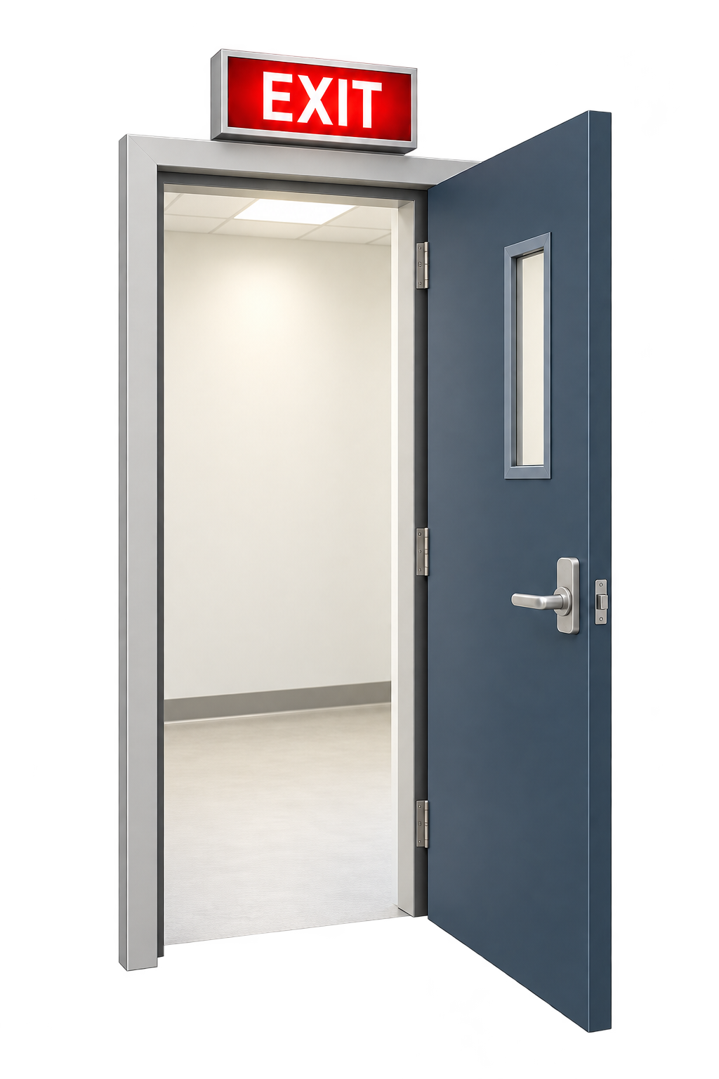 Open door with an EXIT sign